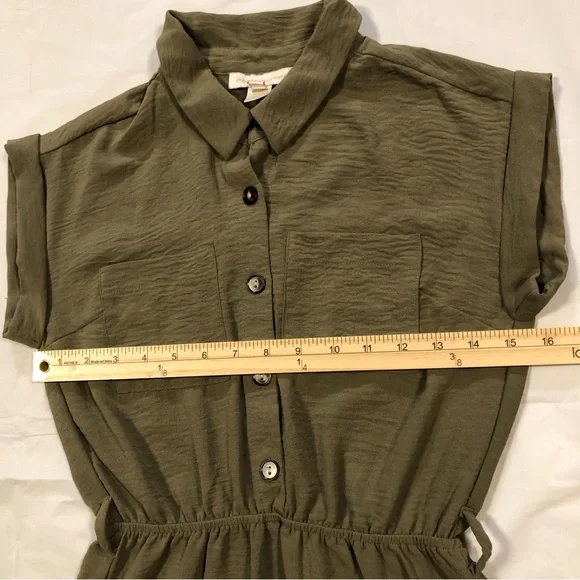 Monteau Short Sleeve Elastic Waist Pullover Collared Thyme Green Dress size XS - Picture 4 of 10